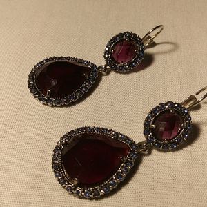 Purple Stone Bold  Pierce Earrings in Silver Tone NR